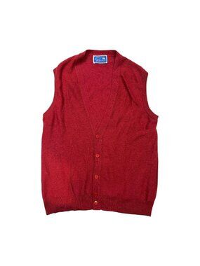 Royal Ballater 100% Cashmere Sweater Vest Men L Red Scotland Button Front Luxury
